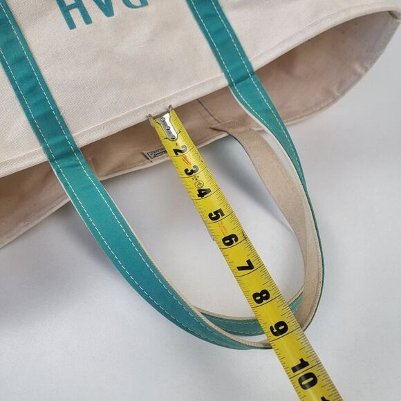 Vintage L.L. Bean Boat & Tote Canvas Blue Green Cream‎ Bag Large Top Handle - Picture 13 of 16